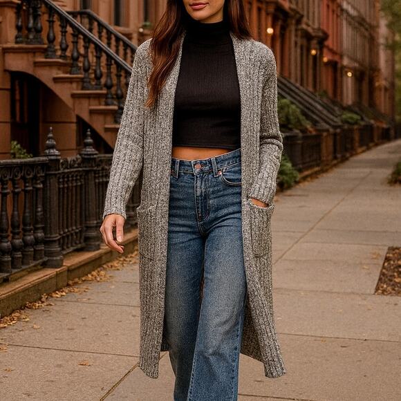 Hollister Y2K Cardigan Heathered Gray Open Front Sz. Large Casual Casual - Picture 1 of 10